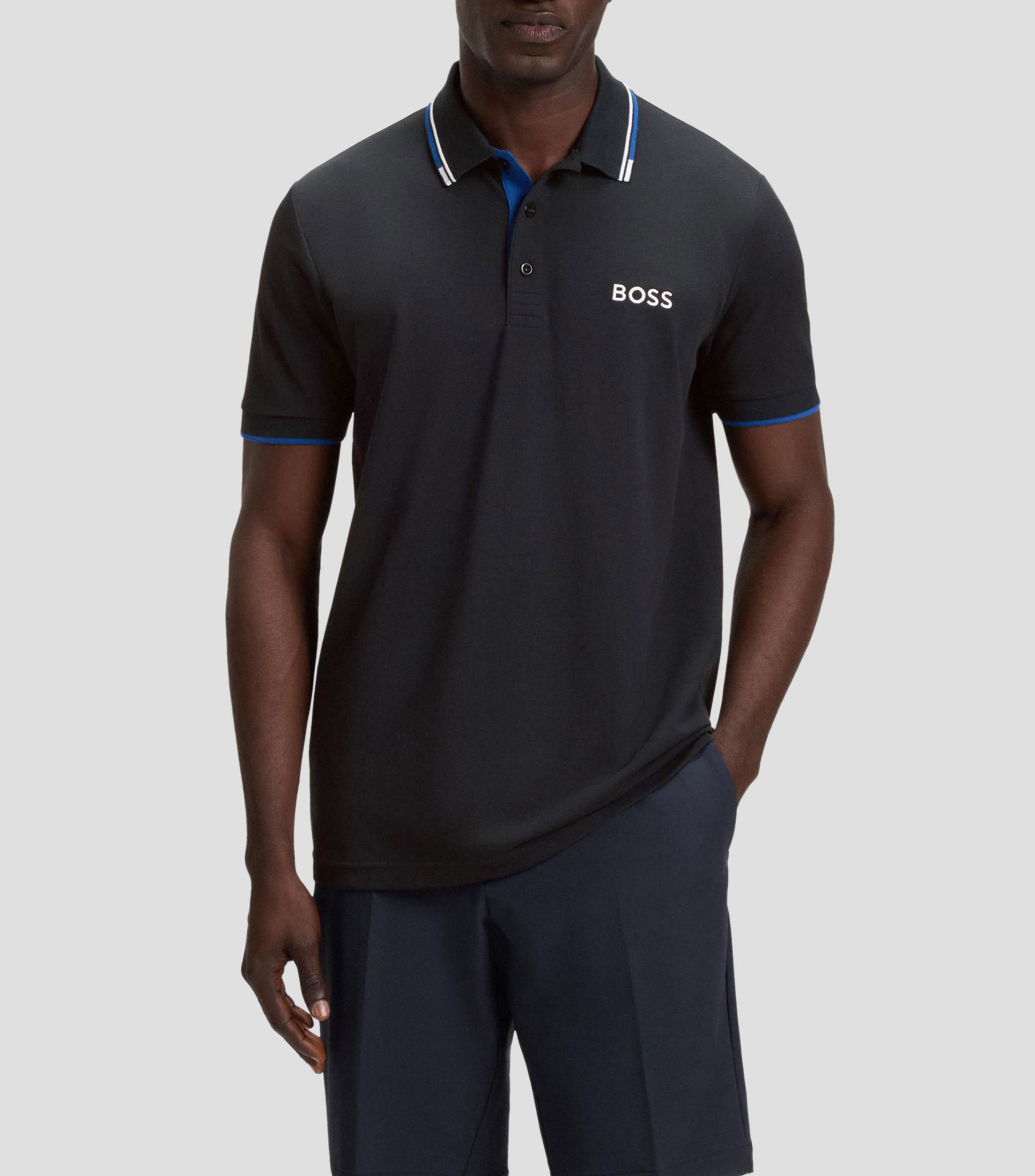 Polo de mezcla de algodón con logos en contraste Hombre